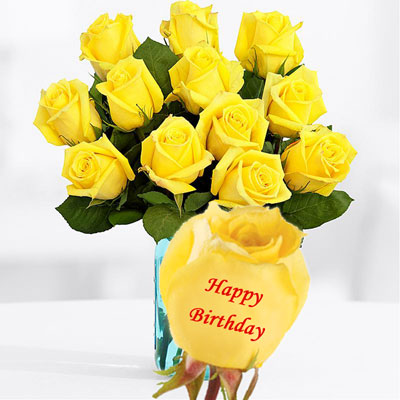 "Talking Roses (Print on Rose) (12 Yellow Roses) Happy Birthday - Click here to View more details about this Product